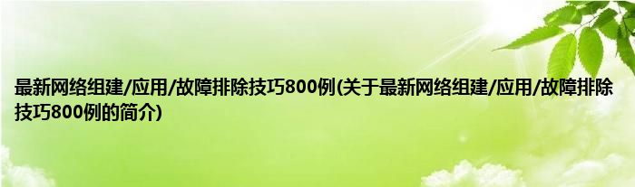 最新网络组建/应用/故障排除技巧800例(关于最新网络组建/应用/故障排除技巧800例的简介)