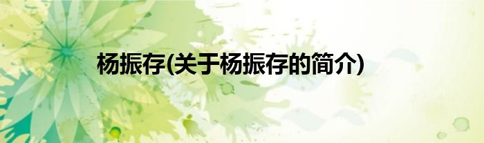 杨振存(关于杨振存的简介)
