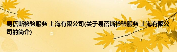 易蓓斯检验服务 上海有限公司(关于易蓓斯检验服务 上海有限公司的简介)