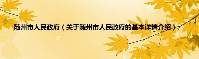 随州市人民政府（关于随州市人民政府的基本详情介绍）