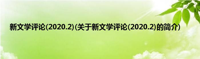 新文学评论(2020.2)(关于新文学评论(2020.2)的简介)