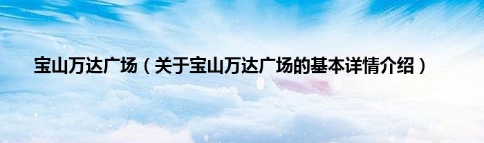 宝山万达广场（关于宝山万达广场的基本详情介绍）