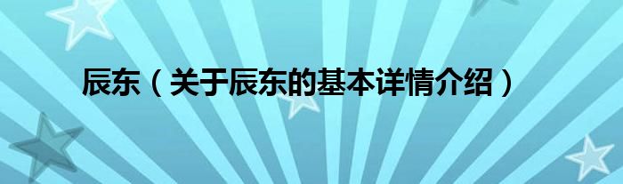 辰东（关于辰东的基本详情介绍）