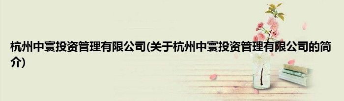 杭州中寰投资管理有限公司(关于杭州中寰投资管理有限公司的简介)