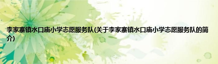 李家寨镇水口庙小学志愿服务队(关于李家寨镇水口庙小学志愿服务队的简介)