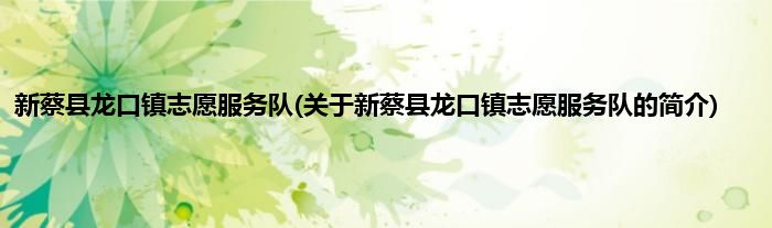 新蔡县龙口镇志愿服务队(关于新蔡县龙口镇志愿服务队的简介)