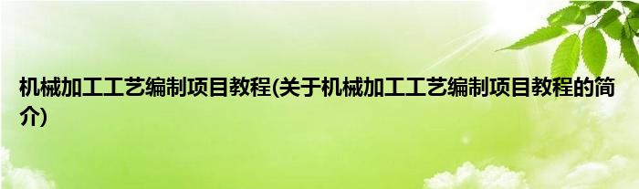 机械加工工艺编制项目教程(关于机械加工工艺编制项目教程的简介)