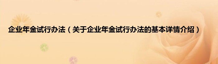 企业年金试行办法（关于企业年金试行办法的基本详情介绍）