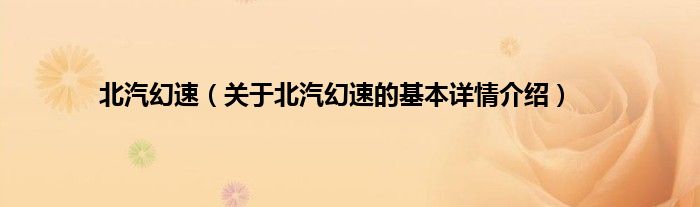 北汽幻速（关于北汽幻速的基本详情介绍）