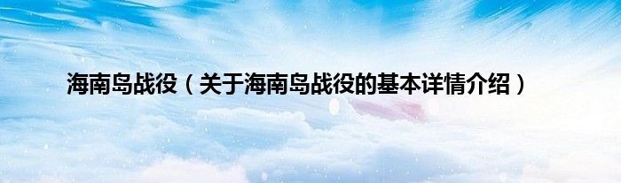 海南岛战役（关于海南岛战役的基本详情介绍）