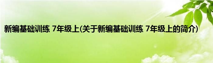 新编基础训练 7年级上(关于新编基础训练 7年级上的简介)