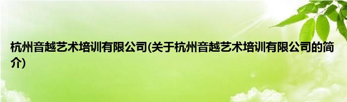 杭州音越艺术培训有限公司(关于杭州音越艺术培训有限公司的简介)